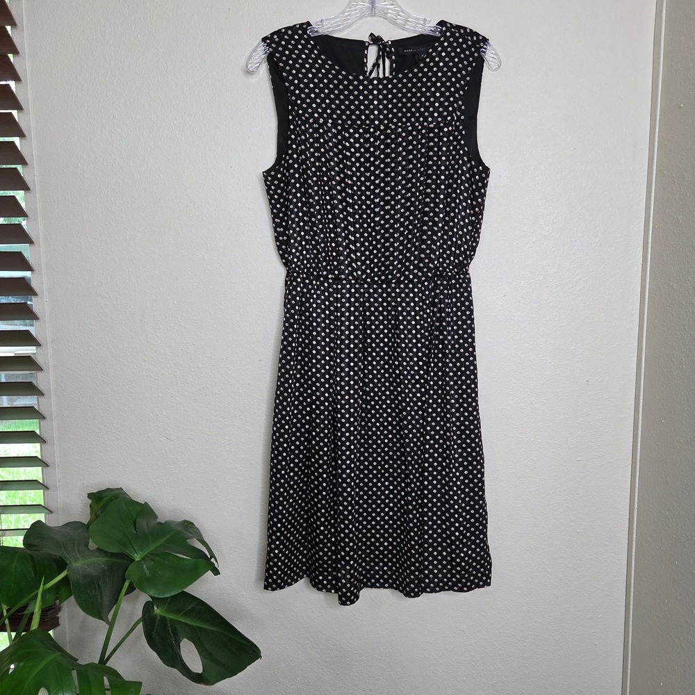 Marc By Marc Jacobs Polka Dot Dress Pleated Sleeveless Tie Back‎ Black S Silk